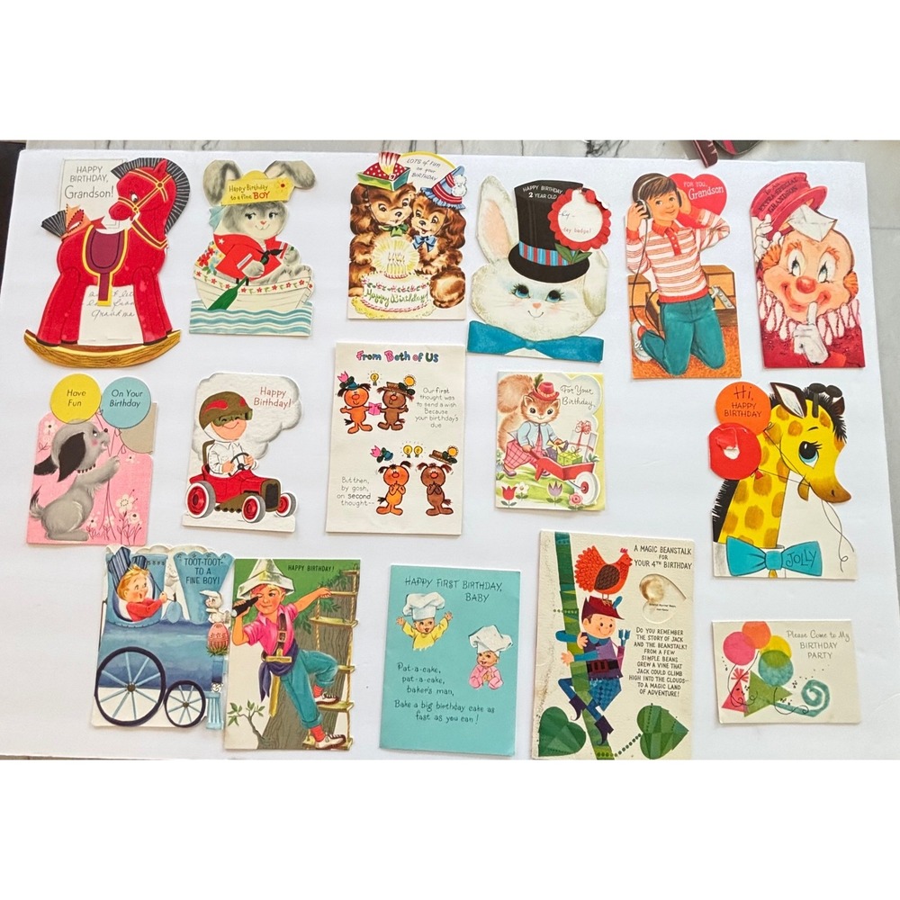 Vintage 1960s Birthday Greeting Cards Lot 16 Boy Child Mid Century MCM Ephemera